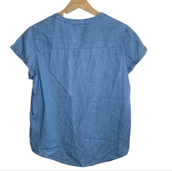 Express | Chambray Denim Blue Lace-Up Short Cuffed Sleeve Shirt Size Small - Picture 5 of 5